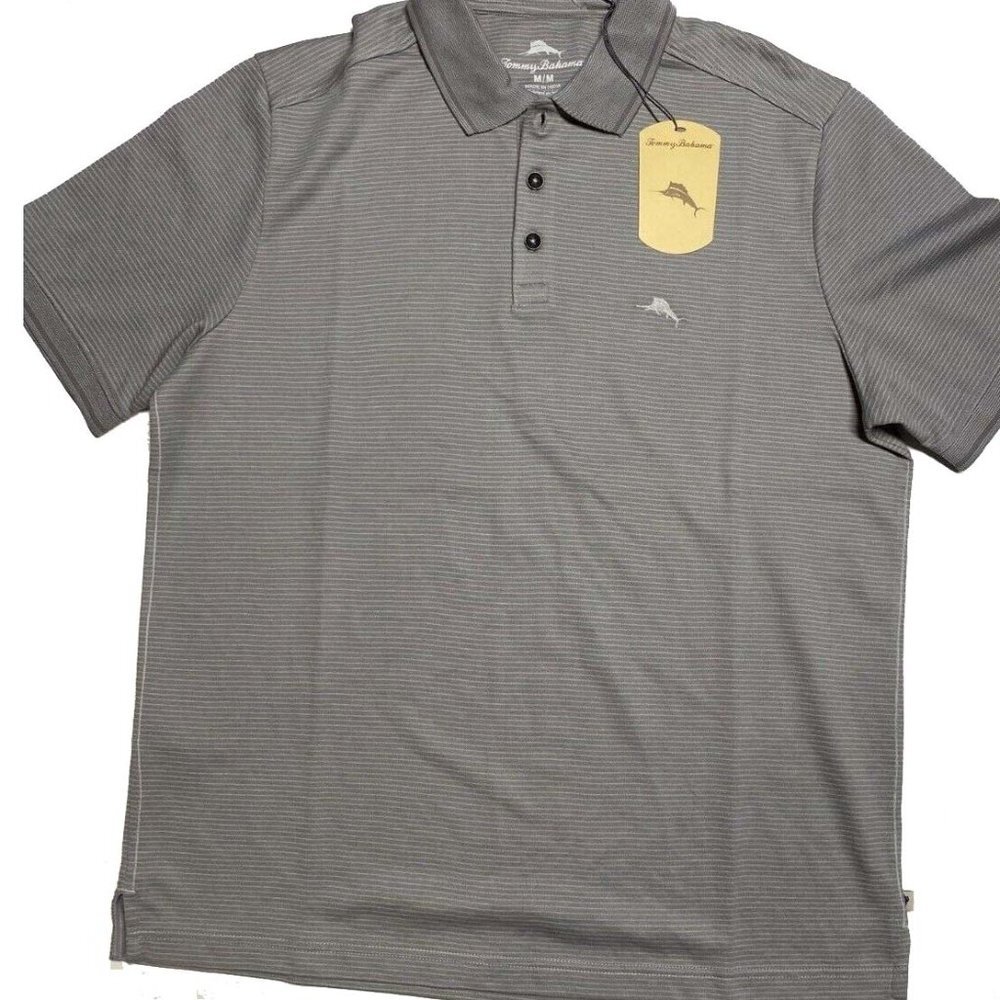 NWT Tommy Bahama Men's Bala Shark Pinstripe Short Sleeve Polo Shirt Small S